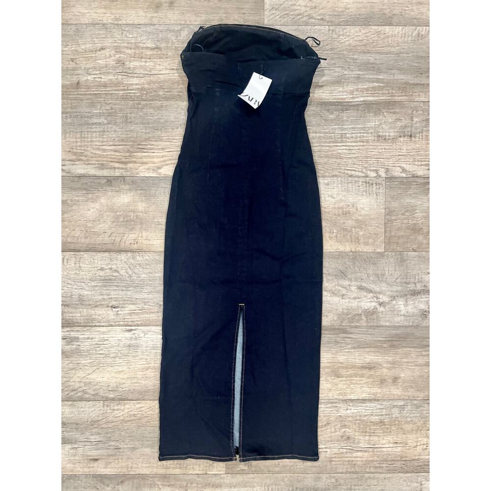 Zara Strapless Navy Midi Dress Quiet Luxury Minimalist NWT - Picture 16 of 16